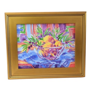 Impressionist Bowl of Lemons Painting Including the Antiqued Gold Wood Frame For Sale