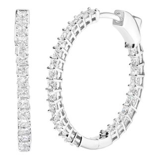 14K White Gold 3.0 Cttw Princess Cut Diamond Inside Out Hoop Earrings (G-H Color, SI2-I1 Clarity) - 28 MM For Sale