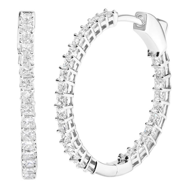 14K White Gold 3.0 Cttw Princess Cut Diamond Inside Out Hoop Earrings (G-H Color, SI2-I1 Clarity) - 28 MM For Sale