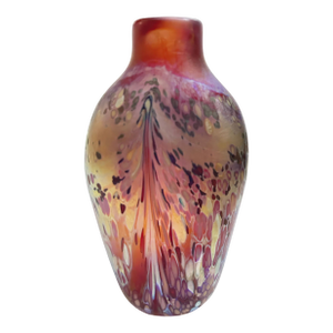 1980s Modern Art Blown Glass Iridescent Purple and Gold Large Vase