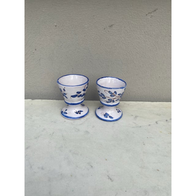 1940s Blue & White Faience Egg Cups Martres Tolosane-A Pair For Sale - Image 5 of 7