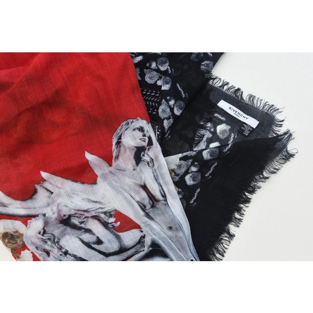 Red Vintage Givenchy Light Wool Nautical Large Square Scarf or Shawl, Red, Black, White For Sale - Image 8 of 9