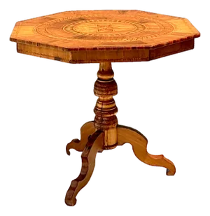 Vintage Marquetry Octagonal Wood Table