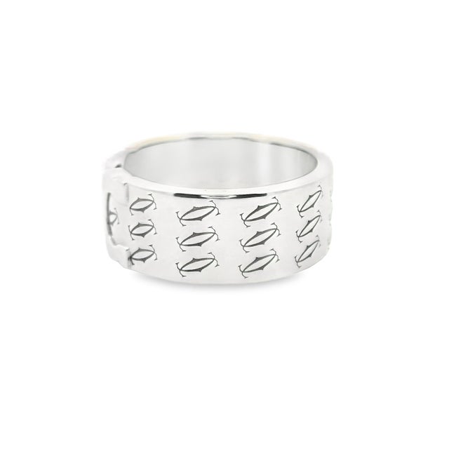 Contemporary Cartier Double-C 18k White Gold Band Ring Size 6.75 For Sale - Image 3 of 5