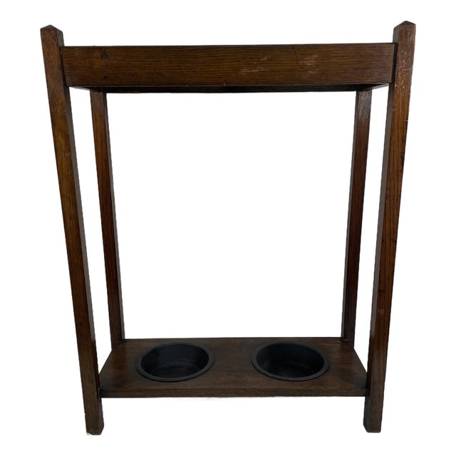 1920s Antique Mission Style Oak Umbrella Stick Stand For Sale