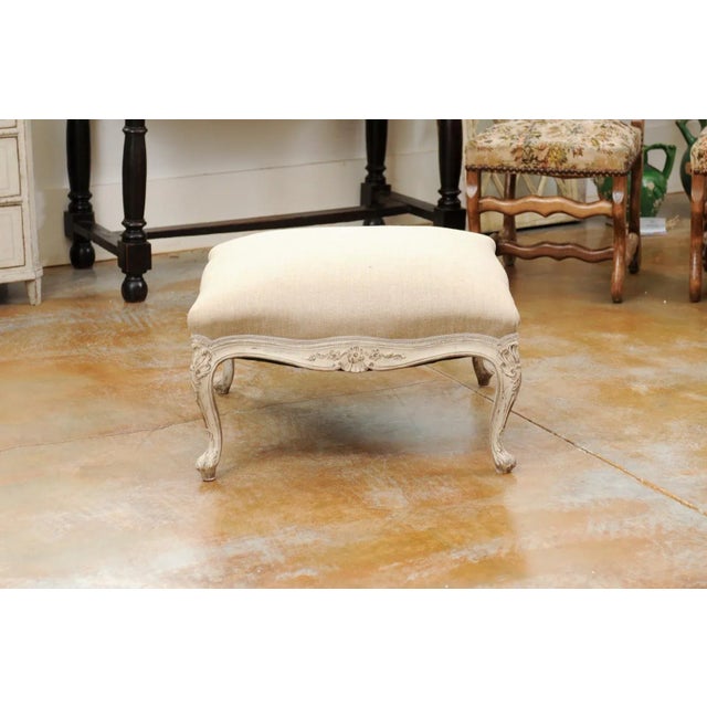 Swedish 19th Century Rococo Style Painted Upholstered Stool with Carved Shells For Sale - Image 10 of 13