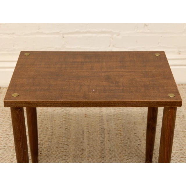Mid 20th Century Vintage Mid-Century Modern Wood Side Table With Brass Corner Accents For Sale - Image 5 of 8