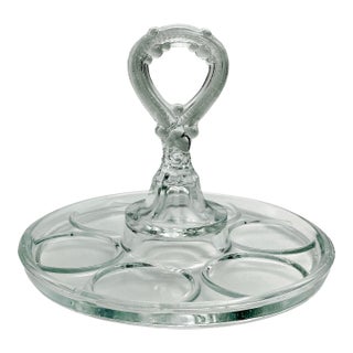 Vintage Pressed Glass Round Serving Tray For Sale