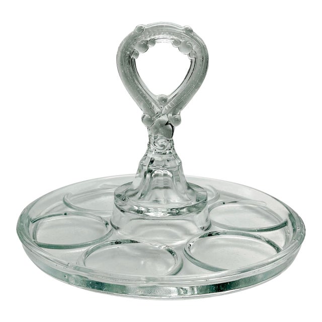 Vintage Pressed Glass Round Serving Tray For Sale