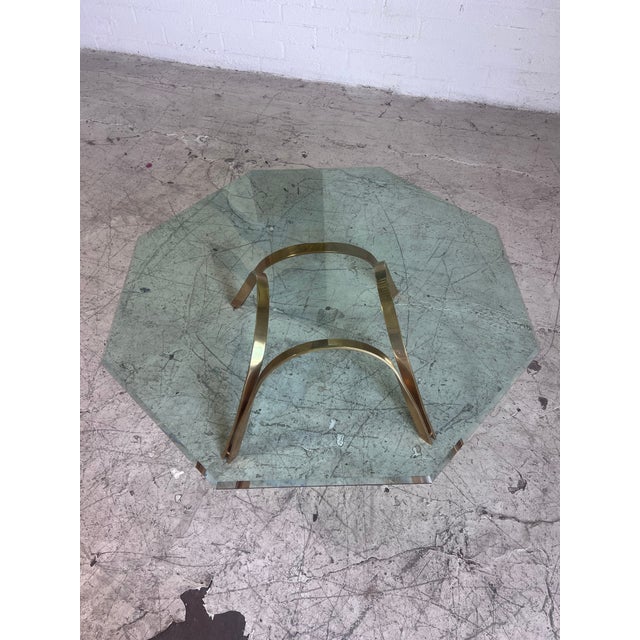 Mid-Century Modern Vintage Brass and Octagonal Glass Coffee Table by Roger Sprunger for Dunbar For Sale - Image 3 of 9
