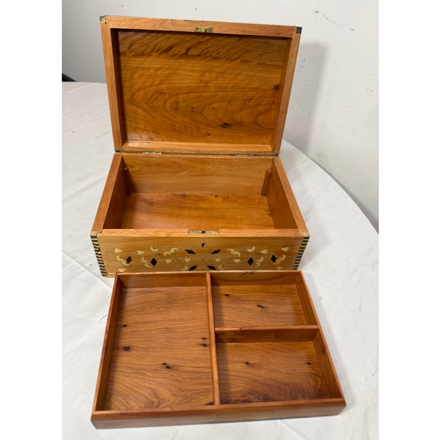 Vintage Handmade Inlaid Marquetry Mother of Pearl Wood Dresser Jewelry Box For Sale - Image 11 of 12