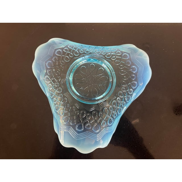 Mid-Century Modern Vintage Jefferson Blue Opalescent Blue Glass Tri-Fold Dish For Sale - Image 3 of 4