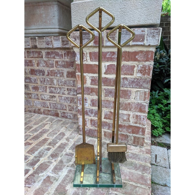 Italian Modernist Fontana Arte Brass and Glass Fireplace Tool Set 4