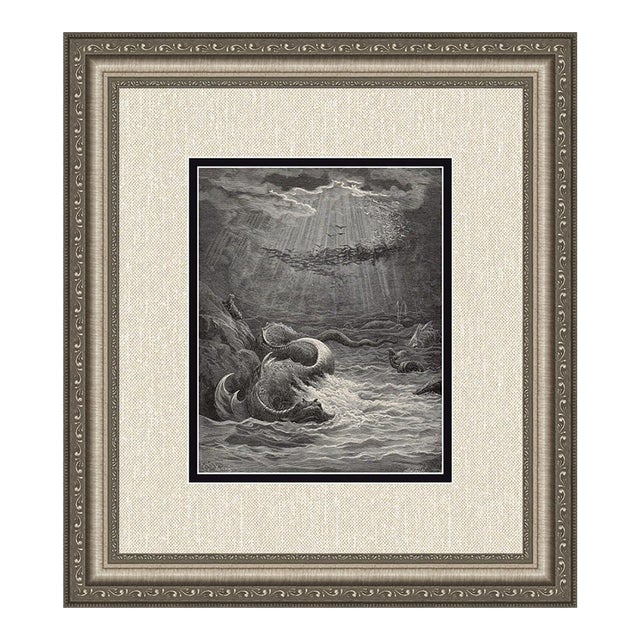 Gustave Dore Leviathan (Milton's Paradise Lost) C. 1880 Woodcut Signed, Framed For Sale