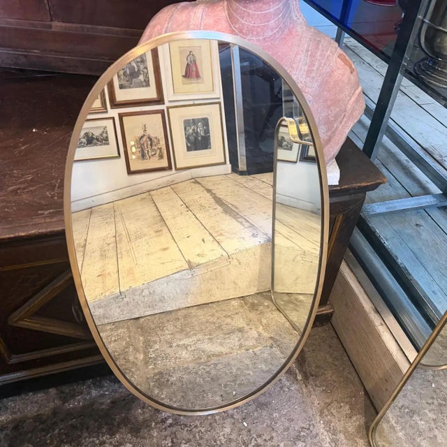 1950s Gio Ponti Style Mid-Century Modern Solid Brass Italian Oval Wall Mirror For Sale - Image 11 of 13