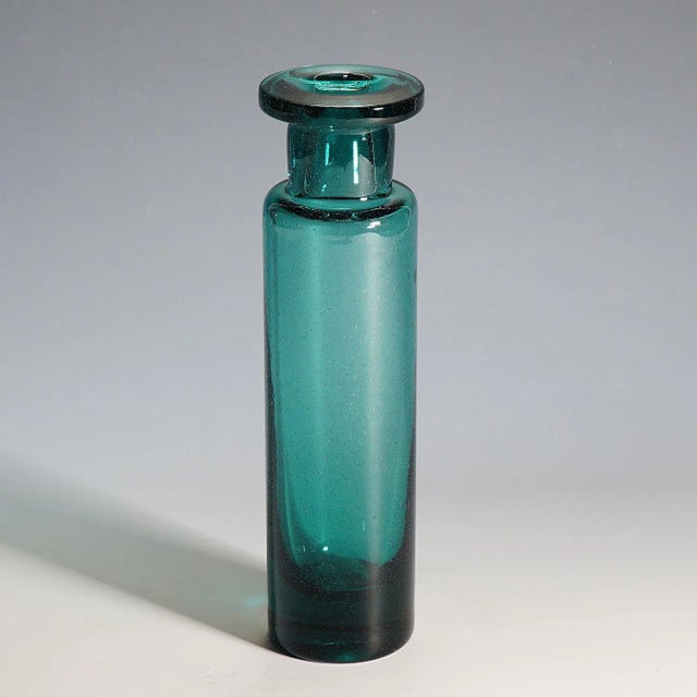 Glass Vintage Petrol Colored Glass Vase by Ichendorfer Glassworks Ca. 1960s For Sale - Image 7 of 7