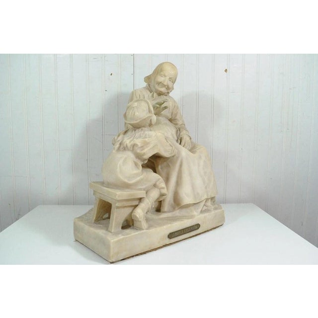 Stone Early 20th Century E Battiglia La Favola Della Nonna Alabaster Italian Sculpture Tale of Grandma For Sale - Image 7 of 13