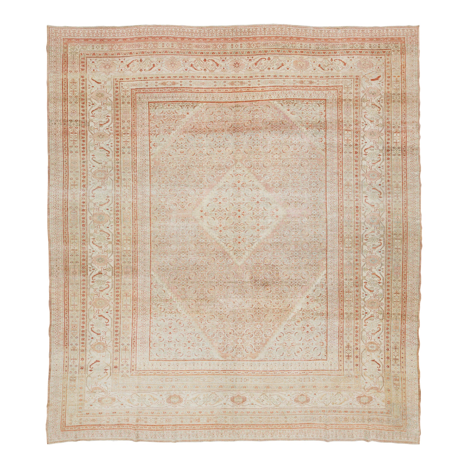 12 X 13 Antique Peach Tabriz Handmade Persian Wool Rug With Floral ...