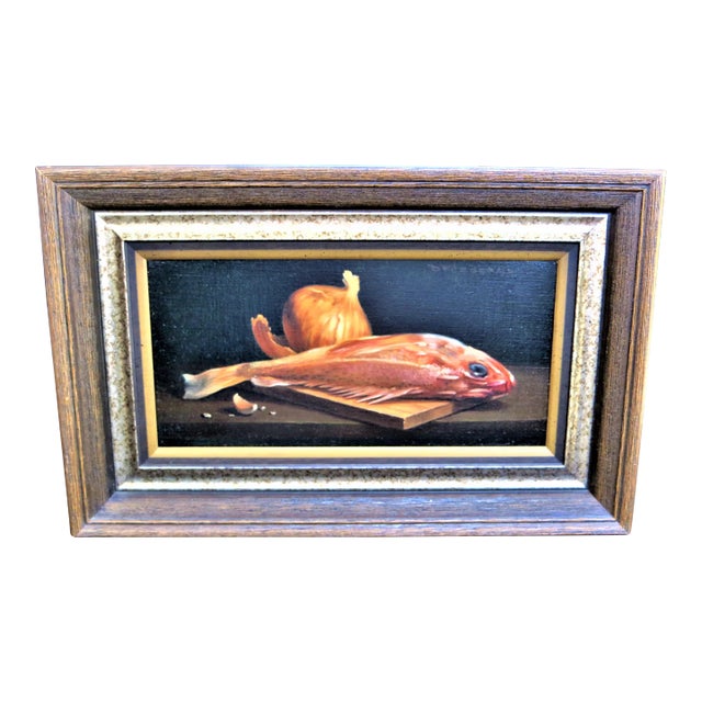 1970s "Red Snapper" Baroque Style Still Life Oil Painting by Dorothy Fitzgerald, Framed For Sale