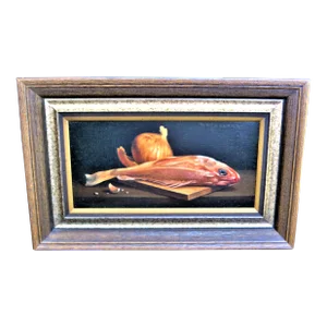 1970s "Red Snapper" Baroque Style Still Life Oil Painting by Dorothy Fitzgerald, Framed