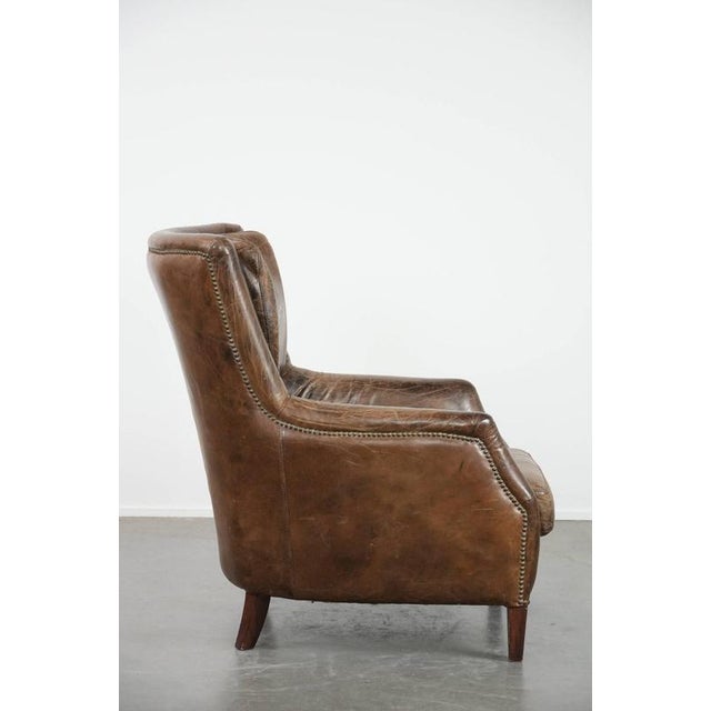 Vintage Brown Cowhide Armchair For Sale - Image 3 of 17