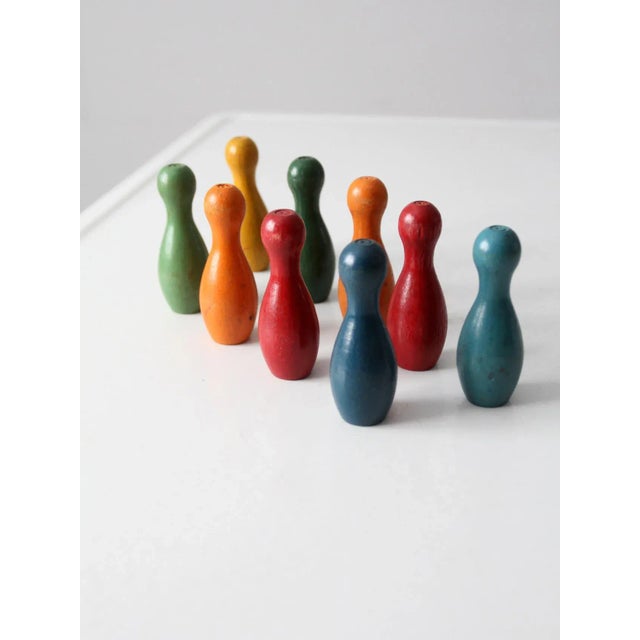 Mid 20th Century Vintage Colorful Wooden Skittles Tabletop Bowling Game For Sale - Image 5 of 12