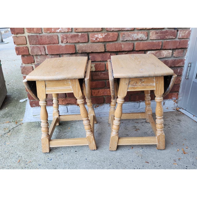 Charles II Style Cerused Oak Diminutive Drop Leaf Tables - Pair For Sale In New York - Image 6 of 11