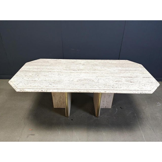 Vintage Italian Travertine and Brass Dining Table, 1970s For Sale - Image 13 of 14