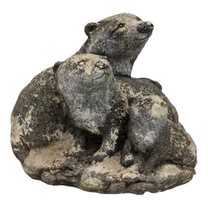 Vintage Reconstituted Stone Badger Family Garden Ornament