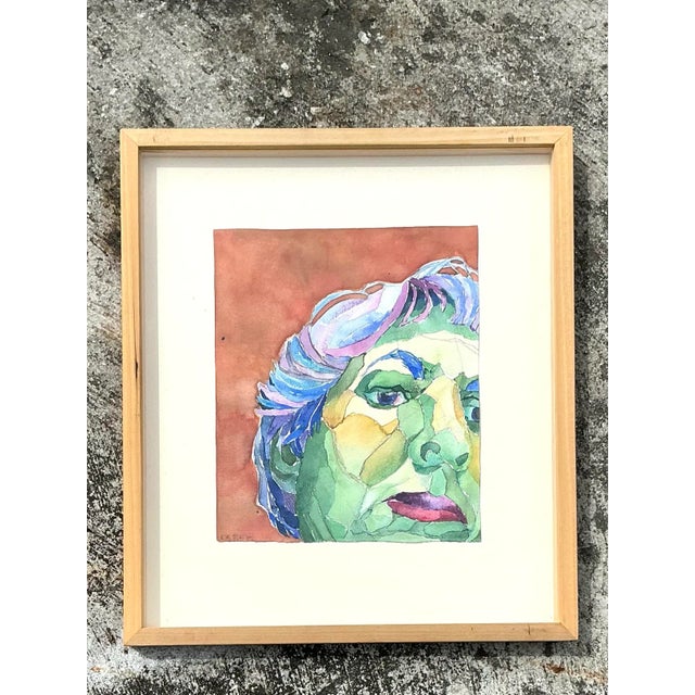 Vintage Boho Original Watercolor Portrait on Paper For Sale - Image 9 of 9