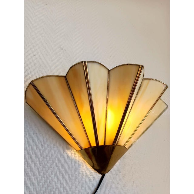 Art Deco Fan Wall Sconce in Glass Paste, 1940s For Sale - Image 3 of 9