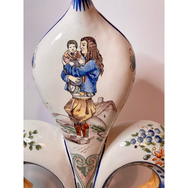 Antique Large Pair of French Hb Quimper Fleur De Lys Vases For Sale - Image 16 of 18