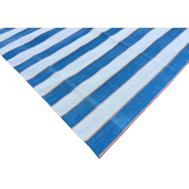 Not Yet Made - Made To Order Handmade Cotton Striped Rug, Blue, White and Orange Striped Dhurrie - 8'x10' For Sale - Image 5 of 10