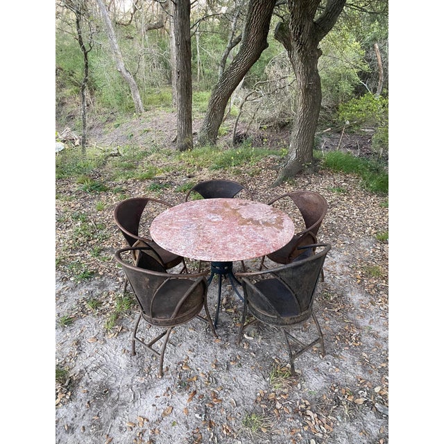 Marble + Iron Cleo Baldon-Style Dining Table + 5 French Bistro Chairs For Sale - Image 14 of 17