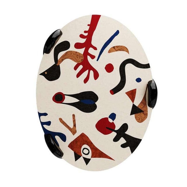 Contemporary Joan Oval Center Table in Wood Abstract Print by Hommés Studio For Sale - Image 3 of 6