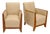 French, Art Deco Period Burled Ash Bergères, Burlap Upholstery For Sale