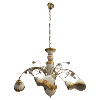 French Gold-Plated Porcelain Caroline Chandelier from Limoges de France, 1970s For Sale