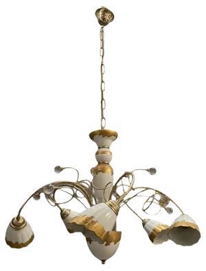 French Gold-Plated Porcelain Caroline Chandelier from Limoges de France, 1970s