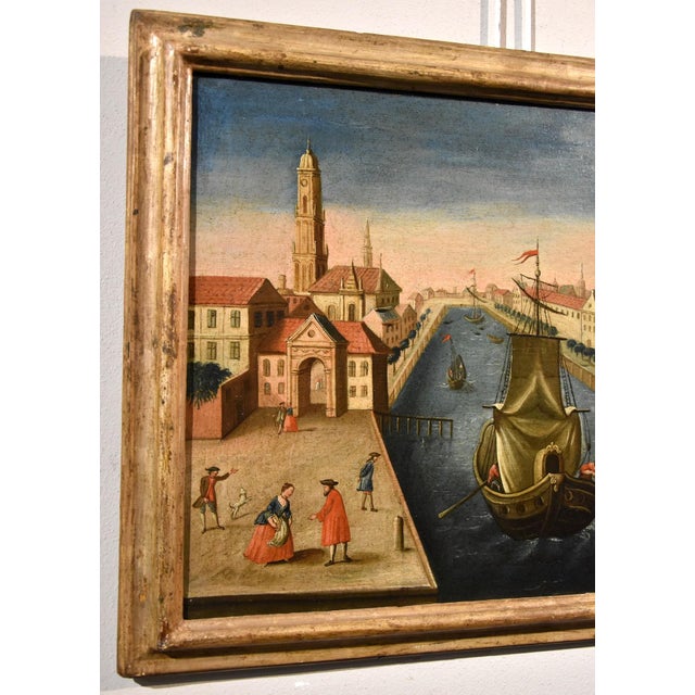 Vedutist Artist, Views of Rotterdam, 1750, Oil on Canvases, Framed, Set of 2 For Sale - Image 12 of 18