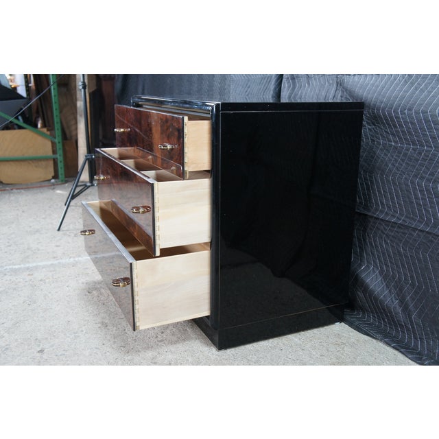 Black 1980s Henredon Scene Three Art Deco Style Walnut Burl Black Lacquer Chest of Drawers For Sale - Image 8 of 15