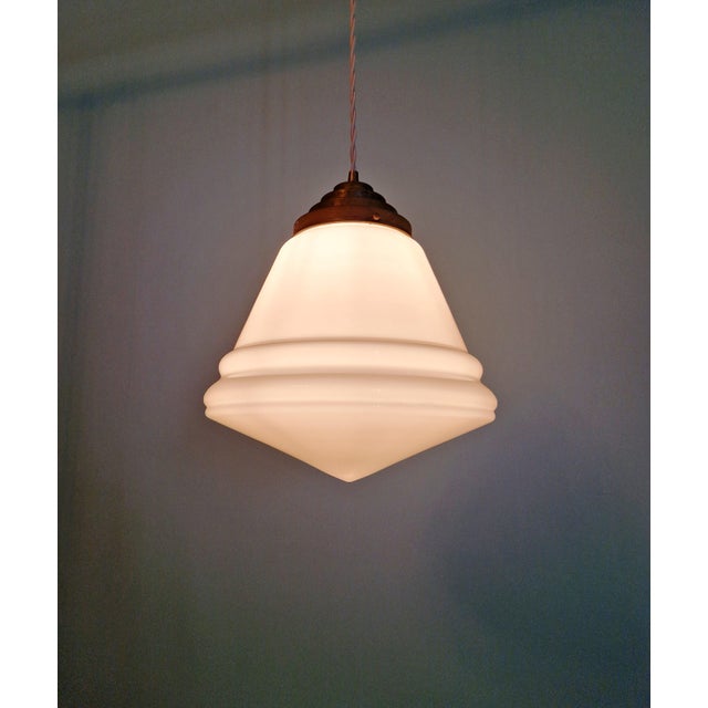 Copper Art Deco Conical Pendant Light in White Opaline Glass, 1920s For Sale - Image 8 of 11