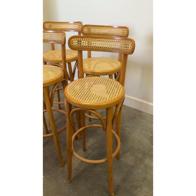 Vintage Italian Bentwood and Cane Bar Stools, 1970s, Set of 4 For Sale - Image 11 of 12