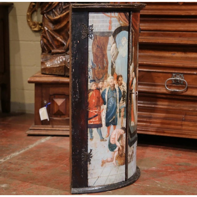 Red 18th Century Italian Painted Corner Cabinet With Biblical Court Scene For Sale - Image 8 of 10