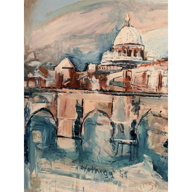 1960s Probably Vargg Hans, Castel Sant'angelo St. Peter's Basilica, 1965, Oil on Board For Sale - Image 5 of 13