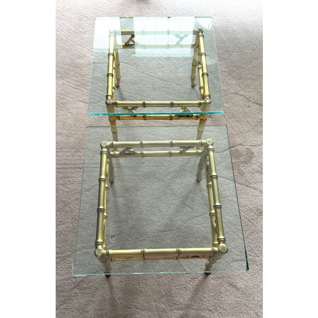 Mid-Century Modern Pair of Phyllis Morris Style Gilt Faux Bamboo Gold Side Tables For Sale - Image 3 of 10