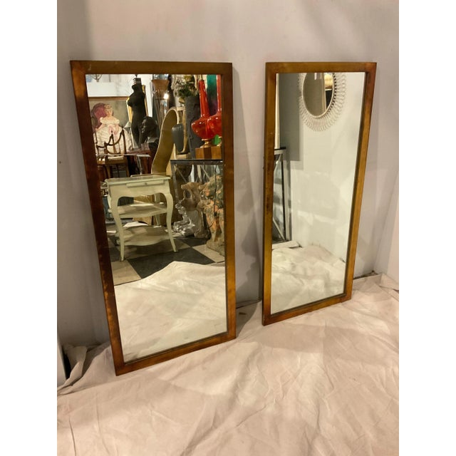 Contemporary 1960s Gold Metallic Finish Wood Mirrors- A Pair For Sale - Image 3 of 10