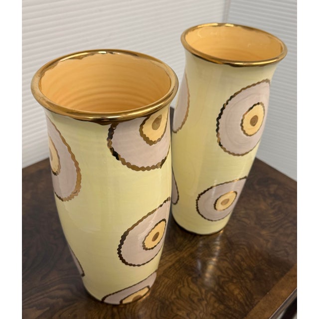 French Sylvia Corrette Ceramic Bullseye Vases, Pair For Sale - Image 3 of 12