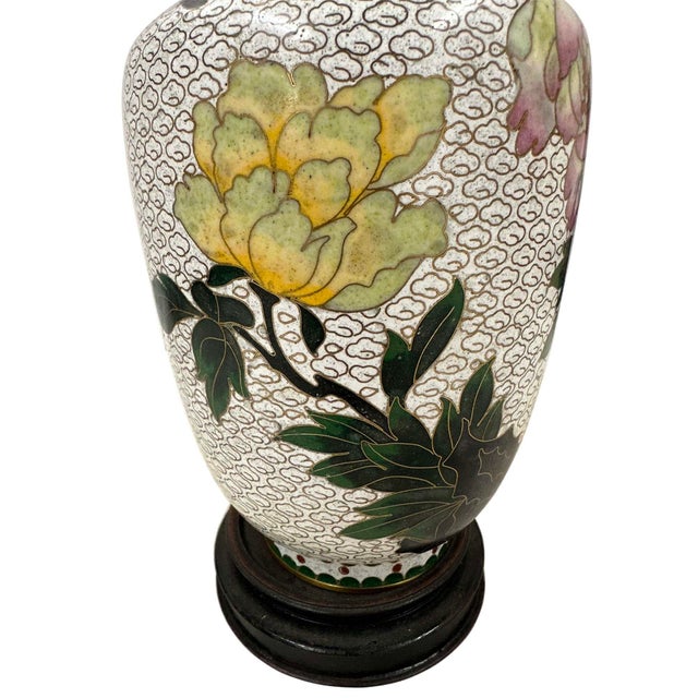 Mid-20th Century Hand-Crafted Vintage Chinese Cloisonne Vase - Peony Blossoms For Sale In Los Angeles - Image 6 of 13