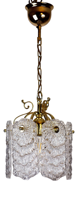 Antique Brass Metal Frosted Glass Single-Light Chandelier, 1990s