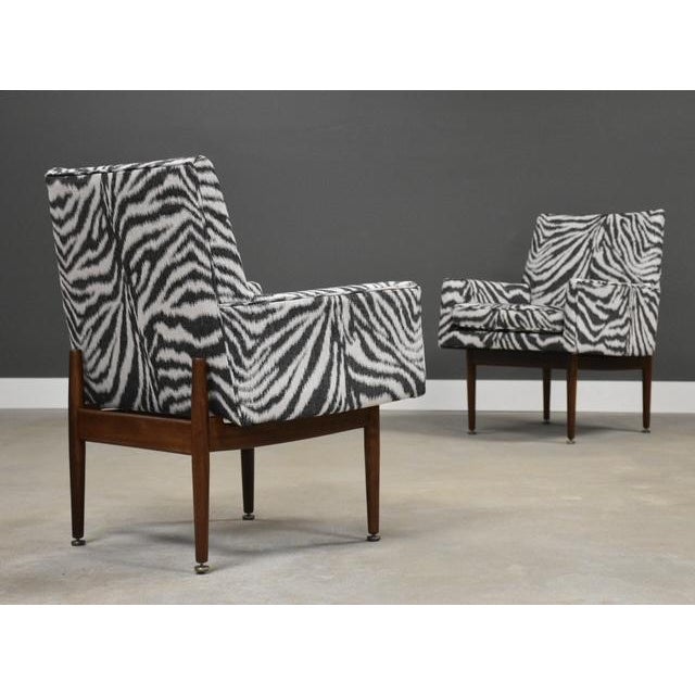 Jens Risom 1950s Jens Risom Walnut Zebra Lounge Chairs - A Pair For Sale - Image 4 of 9